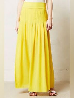 Maeve Anthropologie Zocalo Pleated Bright Yellow Maxi Skirt, Size Medium